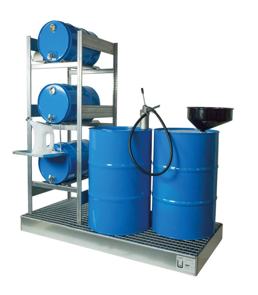 Rapid Abfüllplatz mit Auffangwanne für 3x 60 l + 2x 200 l, inkl. Handhebelkolbenpumpe, 25 079