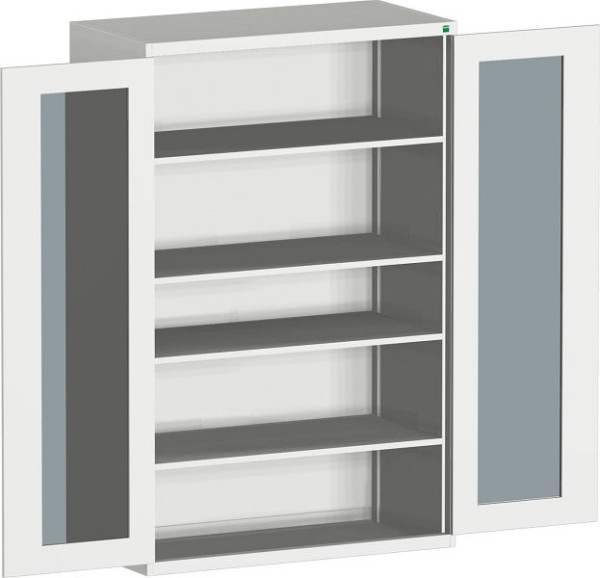 bott cubio Sichtfensterschrank bestückt mit 4 Fachböden BxTxH: 1300 x 650 x 2000 mm, RAL 7035, 40022060.16V