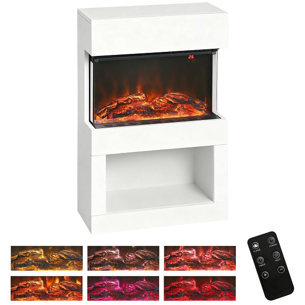 HOMCOM Elektrischer Kamin, 2 Heizstufen, 6 Flammenfarben, Thermostat, Fernbedienung, Weiß, 820-489V90WT