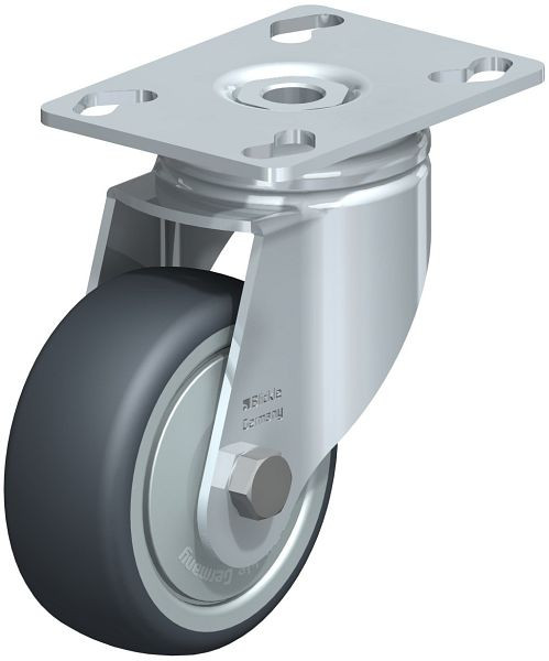 Blickle LKPA-TPA 80K-FK Apparate-Lenkrolle mit Anschraubplatte, Thermoplastisches Gummi-Elastomer, Grau, 575290