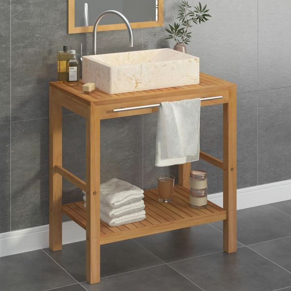 vidaXL Waschtisch Massivholz Teak mit Waschbecken Marmor Creme, 3058160