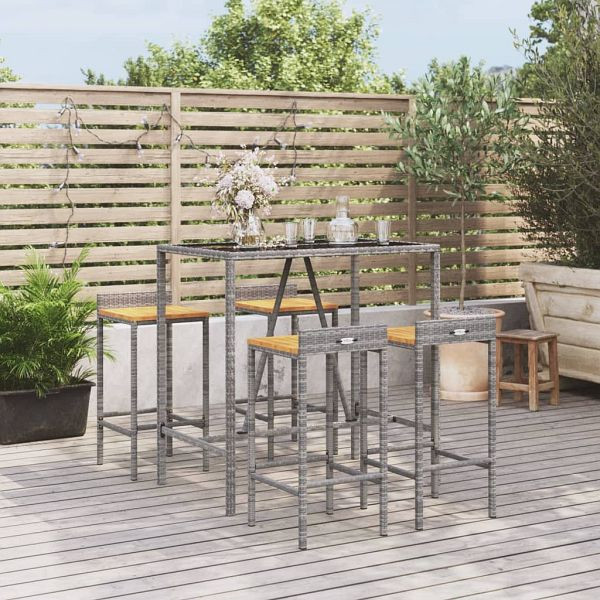 vidaXL 5-teilig Gartenbar-Set Grau Poly Rattan & Massivholz Akazie, 3187677
