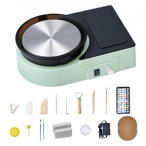 VEVOR Mini Töpferscheibe 158 mm Drehteller, einstellbare Geschwindigkeit, inkl. Tonformungswerkzeuge, Grün, ETLPJFXLSWJBV8R4E001V2