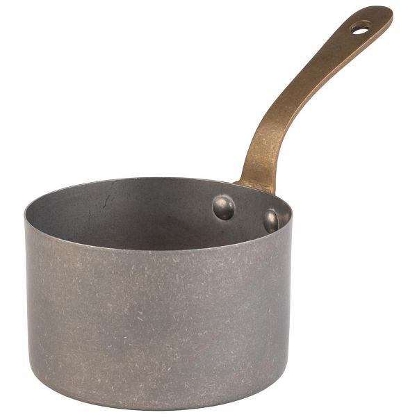 APS Serviertopf / Stielkasserolle "SNACKHOLDER", Edelstahl, Ø 9,5 cm, Höhe 5,5 cm, 0,3 Liter, Antik-Edelstahl-Look, 40782