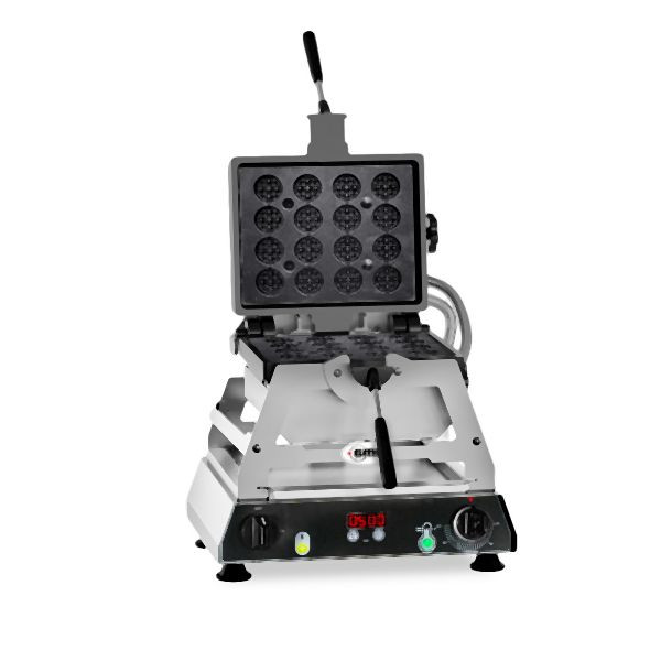 GMG Waffeleisen Rondo, 16x (Durchmesser 5cm), Wechselbare Backplatte Gusseisen, 180° drehbar, 50° bis 300°C, Gehäuse Edelstahl, mit Timer, WR-02 Rondo