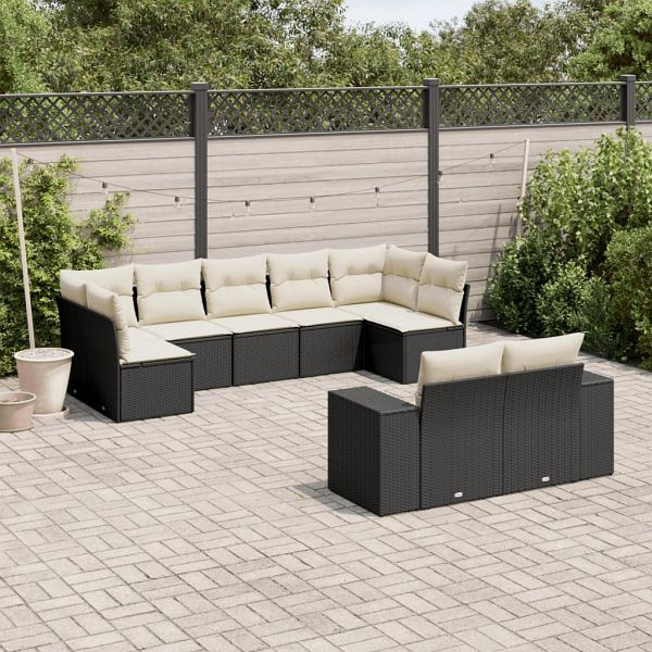 vidaXL 9-teilig Garten-Sofagarnitur mit Kissen Schwarz Poly Rattan, 3255353