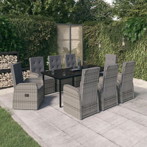 vidaXL 9-teilig Garten-Essgruppe mit Auflagen Grau, 3099478