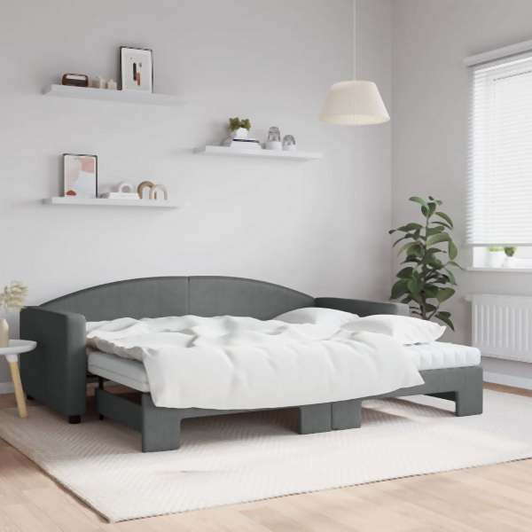 vidaXL Tagesbett Ausziehbar mit Matratzen Dunkelgrau 90x200 cm Stoff, 3197207