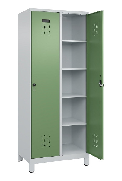 C+P Wäsche-Spind Evolo PLUS, mit Füßen, 2 Abteile, 1950x800x500mm, 7035/6011, Verschluss Drehriegel, Ablageböden 8, 049010-22B S10010