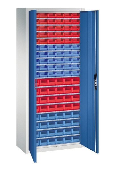 C+P Magazinschrank Serie 13, H1690xB700xT300mm, 7035/5010, Einlegeböden 17, 133413-210 S10106