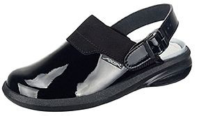 ABEBA Berufsschuhe Easy Clog Lack schwarz, OB, Fersenriemen feststehend, verstellbar, Mikrofaser Lack, 7621-36