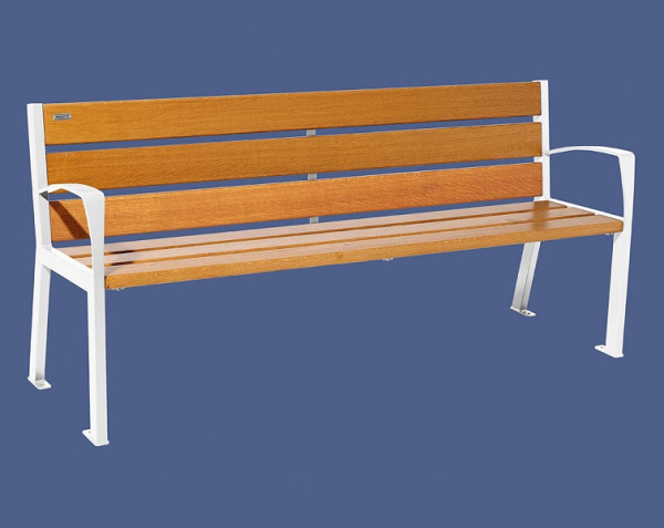 Procity Sitzbank Silaos 6 Holzlatten, 1800 mm, Mit Armlehne, Holz & Stahl, helle Eiche/RAL 9010, 209612.9010.CHEC