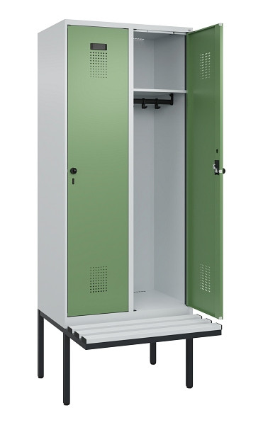C+P Spind Evolo PLUS, 2 Abteile, 2120x800x815mm, 7035/6011, Haken 4, Drehriegel, Material Sitzfläche Kunststoff, 0490407-22 S10064
