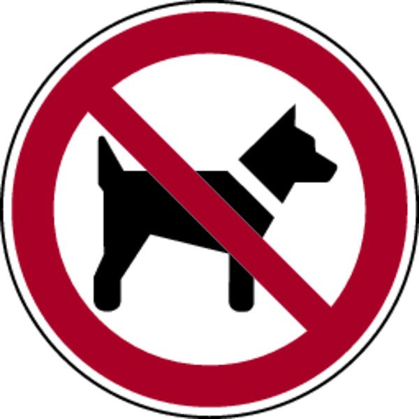 Schilder Klar Verbotszeichen Mitführen von Hunden verboten DIN EN ISO 7010-P021, 200x0.45 mm Aluminium geprägt, 1344/52