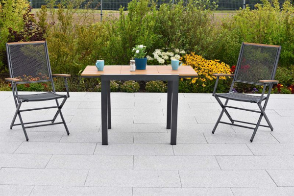 Merxx Itanos Set 3-teilig, 2 Klappsessel, 1 Balkonausziehtisch 80 (120) x 70 cm, Tischplatte aus Kunststoff in realistischer Holzoptik, 50500-217