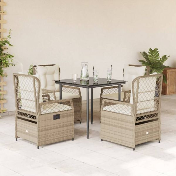 vidaXL 5-tlg. Garten-Essgruppe mit Kissen Beige Poly Rattan, 3263014