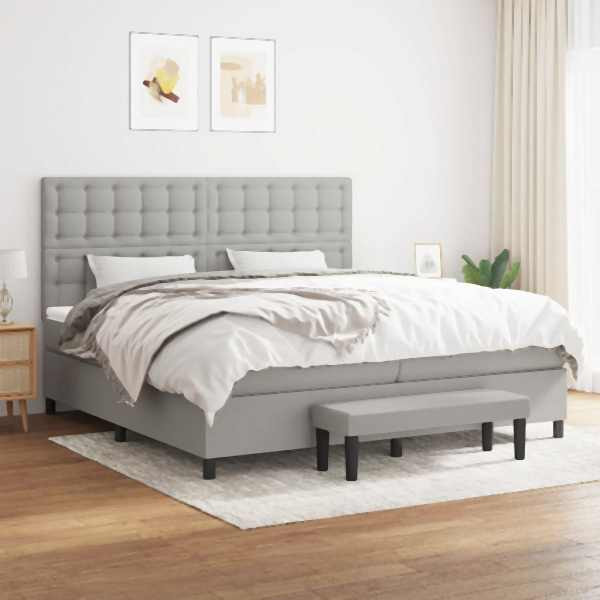 vidaXL Boxspringbett mit Matratze Hellgrau 200x200 cm Stoff, 3136941