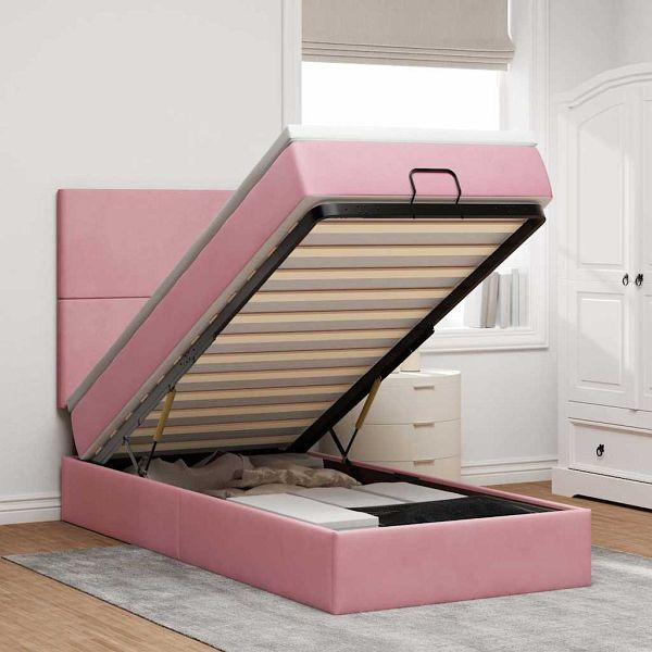 vidaXL Ottoman-Bett mit Matratzen Rosa 140x190 cm Samt, 3313402