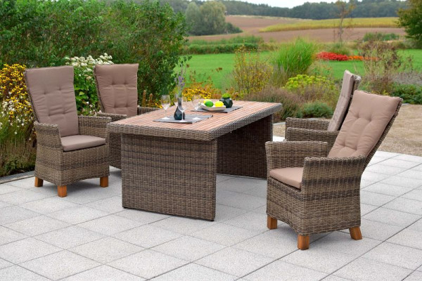 Merxx Toskana Set 9-teilig, 4 Toskana Hochlehner, durch Gasdruckfeder verstellbar, inkl. Kissen, 1 Tisch 185 x 90 cm, Tischplatte Akazienholz, 50422-211