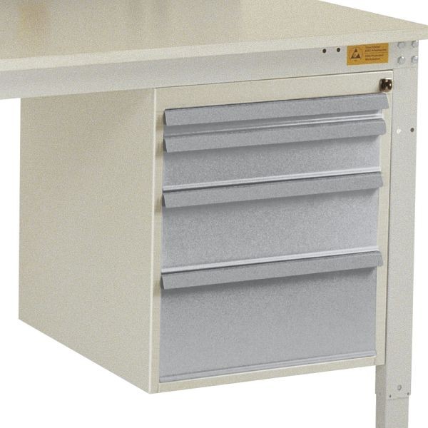 Manuflex ESD-Gehäuse-Unterbau, Nutzhöhe 500 mm mit 4 Schubfächern, für Tischtiefe 1000 mm, Alusilber, LZ4763.9006