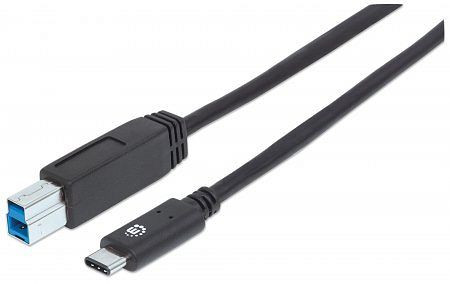 MANHATTAN SuperSpeed+ USB C Anschlusskabel, USB 3.1, Gen 2, Typ C Stecker - Typ B SuperSpeed Stecker, 10 Gbps, 1 m, Schwarz, 353380
