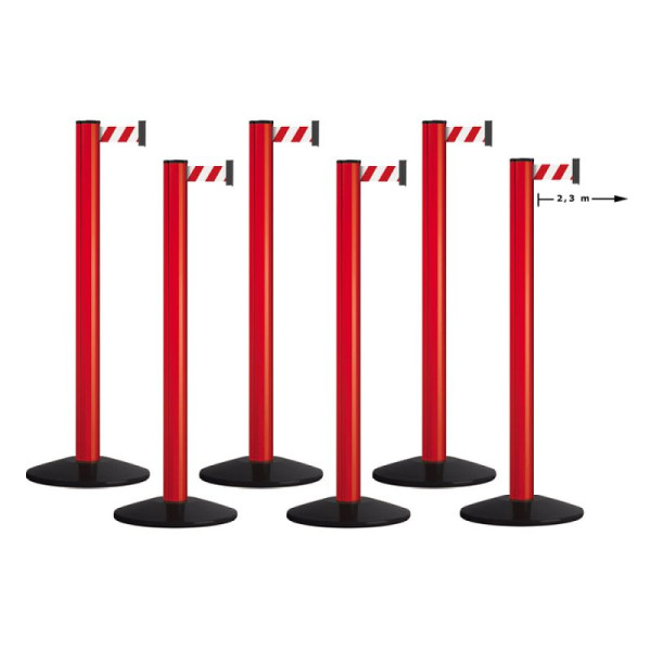 Stein HGS Personenleitsystem 6er-Set -Beltrac Classic Safety-, mobil, rot (RAL 3020), rot/weiß schraffiert, VE: 6 Stück, 12440