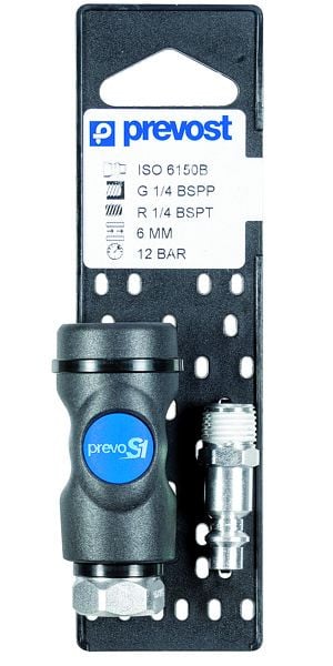 Prevost Kupplung mit zylindrischem Innengewinde + Stecknippel Iso B, Kupplung: G 1/4, Nippel R 1/4 AG, REI6 101151P