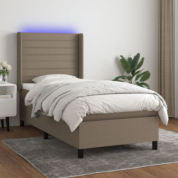 vidaXL Boxspringbett mit Matratze & LED Taupe 90x190 cm Stoff, 3138361