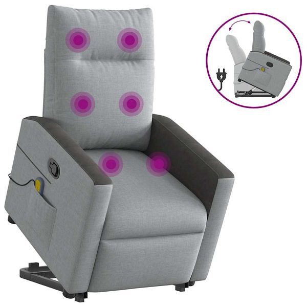vidaXL Massagesessel mit Aufstehhilfe Hellgrau Stoff, 3324059