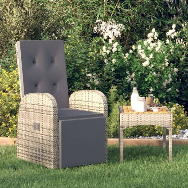 vidaXL Gartensessel Verstellbar mit Kissen Grau Poly Rattan, 319540