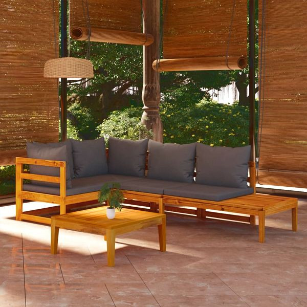 vidaXL 4-teilig Garten-Lounge-Set mit Dunkelgrauen Kissen Akazienholz, 3087277