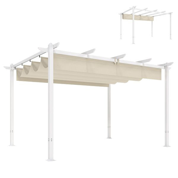 Outsunny Pergola 3 x 4 m Terrassenüberdachung mit Schiebedach, magnetische Verschlüsse, UV30+ Beige, 84C-676V00BG