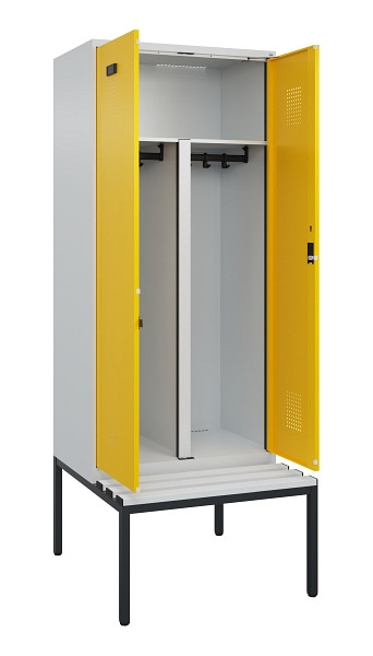 C+P PSA Doppel-Spind Evolo PLUS, Bank, 2 Abteile, 2120x800x815mm, 7035/1023, Zylinderschloss, Sitzfläche Kunststoff, Sitzbank, 0490527-22P S10082