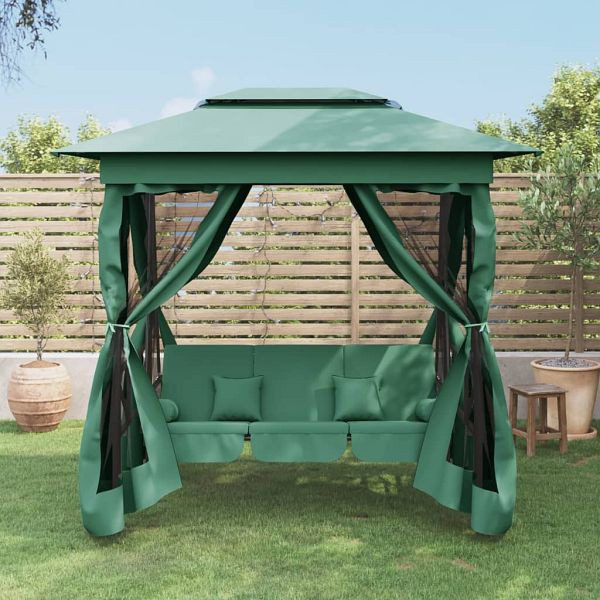 vidaXL Gartenpavillon mit Hollywoodschaukel Grün Stoff & Stahl, 363327