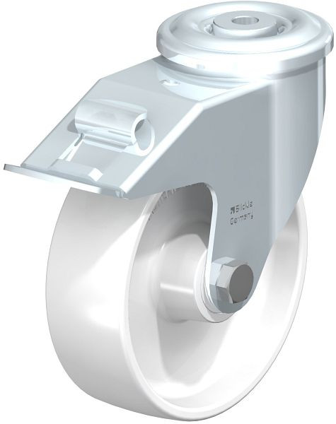 Blickle LER-PPN 150R-FI Stahlblech-Lenkrolle mit Rückenloch & Feststeller, Polypropylen, Weiß, 762908