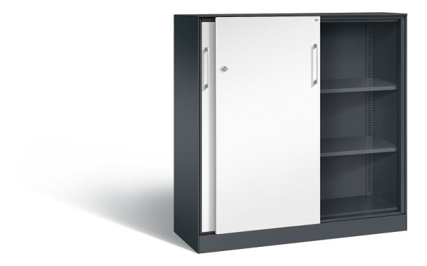 C+P Schiebetürenschrank Asisto, H1310xB1200xT435mm, Farbe: Schwarzgrau / Verkehrsweiß, Bügelgriff, 3 OH, 142031-000 S10122