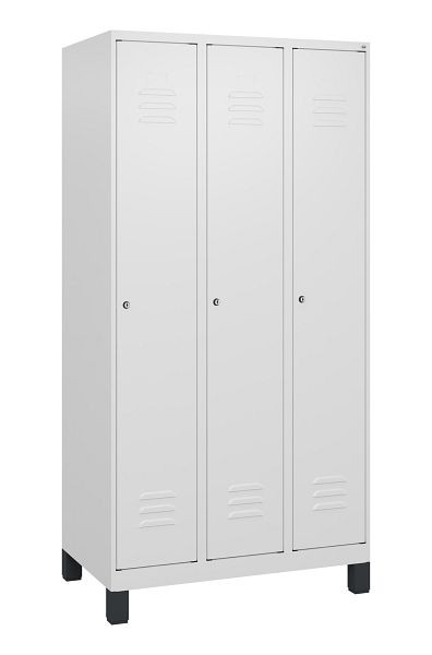 C+P Umkleidespind Classic PLUS mit Mitteltrennwand, Füße, 3 Abteile, 1800x900x500mm, 9016/9016, Zylinderschlösser, 0800107-30F S10029
