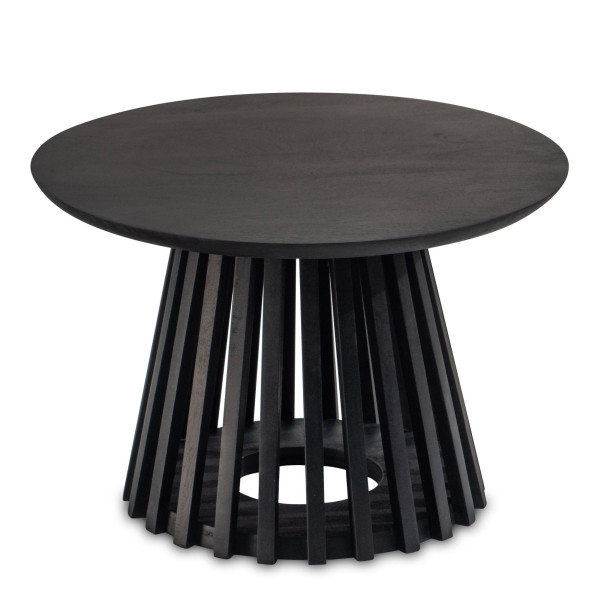 Wohnling Couchtisch 60x60x41 cm Mango Massivholz Schwarz Sofatisch Rund, Design Wohnzimmertisch mit Gittergestell, Kaffeetisch Wohnzimmer Modern, WL6.810
