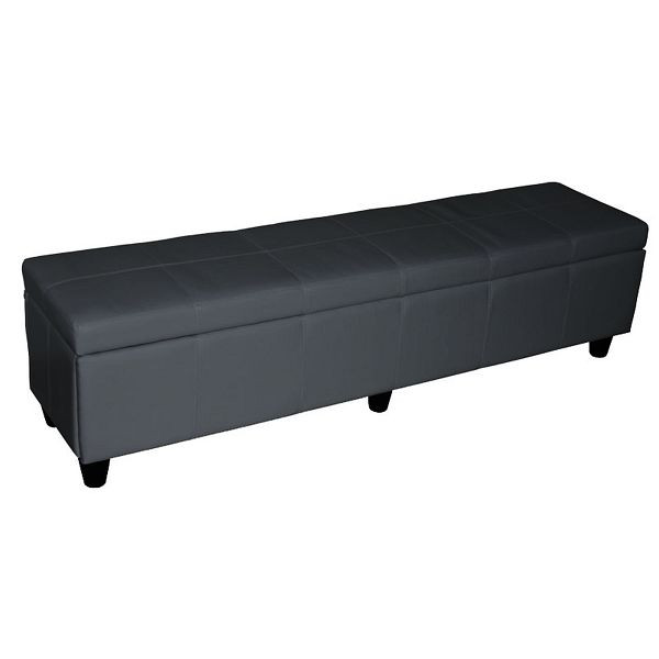Mendler Bank Sitzbank mit Aufbewahrung Kriens XXL, Leder + Kunstleder, 180x45x45cm, grau, 17425