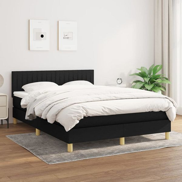 vidaXL Boxspringbett mit Matratze Schwarz 140x200 cm Stoff, 3140779