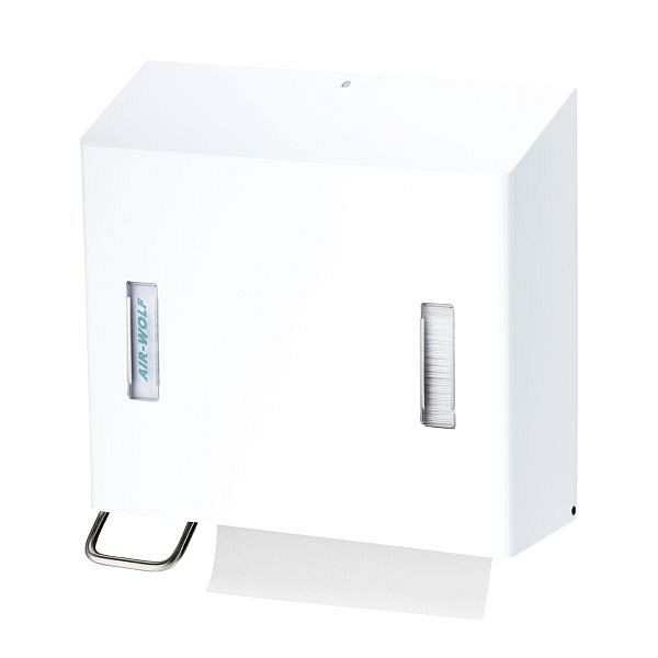 Air Wolf Seifen- und Papierhandtuchspender, Serie Omega, H x B x T: 377 x 377 x 163 mm, Edelstahl weiß, 29-471