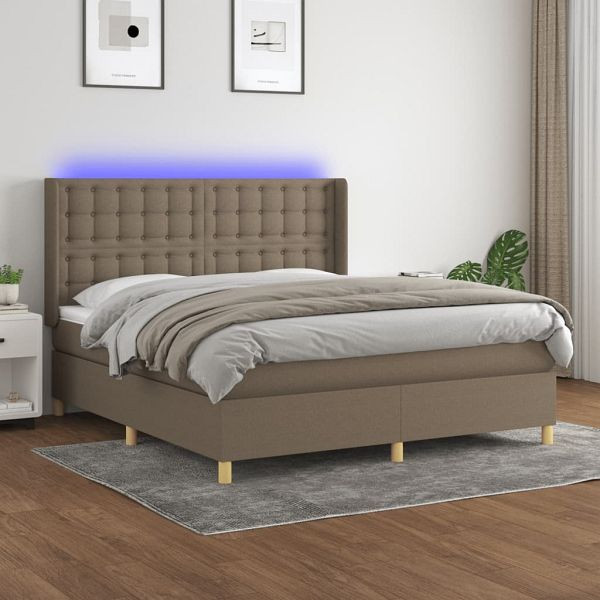 vidaXL Boxspringbett mit Matratze & LED Taupe 180x200 cm Stoff, 3139217