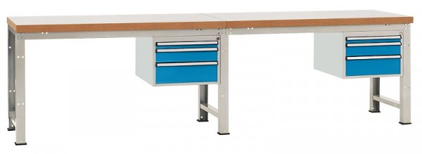 Manuflex Komplett-Werkbank Grund- und Anbau PROFI Standard mit Buche massiv-Platte, BxTxH = 2000 x 700 x 840 mm, Lichtblau, WP5762.5012
