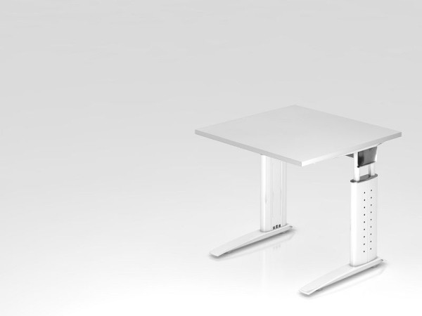 Hammerbacher Schreibtisch C-Fuß 80x80cm Weiß/Weiß, Arbeitshöhe 68-86 cm einstellbar, VUS08/W/W