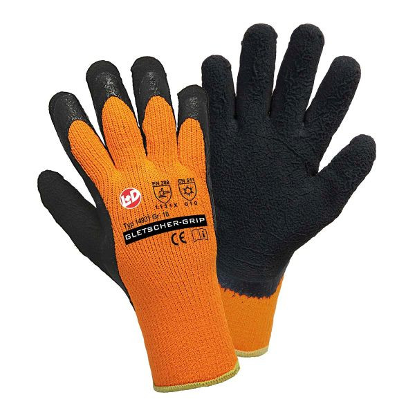 L+D GLETSCHER-GRIP Winterstrickhandschuhe leuchtorange, geschäumter Latexbeschichtung, weiches Innenfutter, SB Label, Größe: 10, VE: 144 Paar, 14931-10