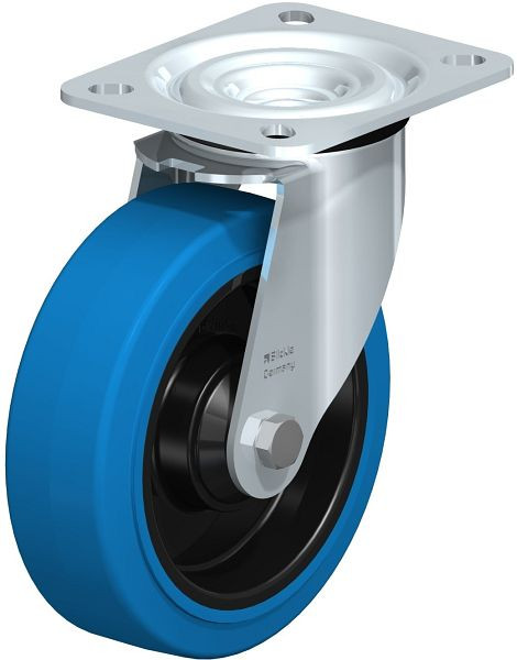 Blickle L-POEV 125KD-SB Stahlblech-Lenkrolle, mittelschwere Ausführung, mit Anschraubplatte, Elastik-Vollgummi, Blau, 850578