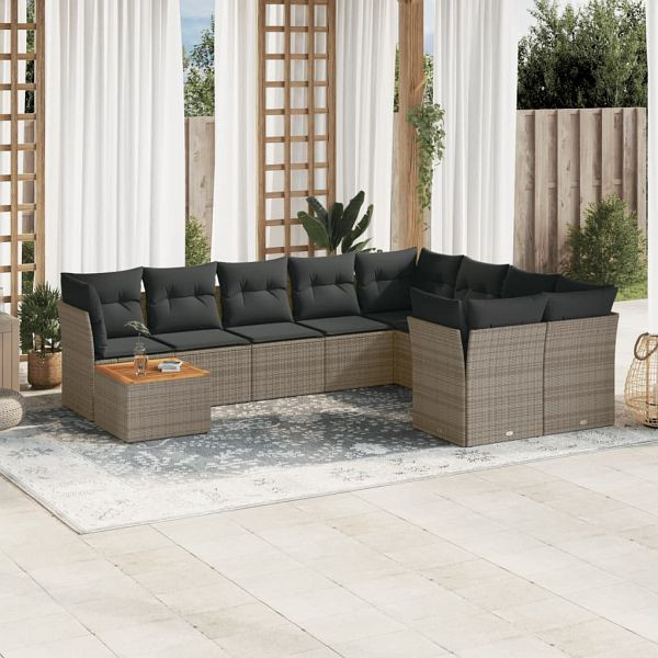 vidaXL 10-teilig Garten-Sofagarnitur mit Kissen Grau Poly Rattan, 3256158