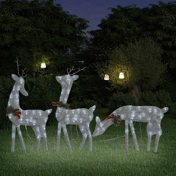 vidaXL LED-Rentiere Weihnachtsdeko 270x7x90 cm Silbern Kaltweiß, 342677
