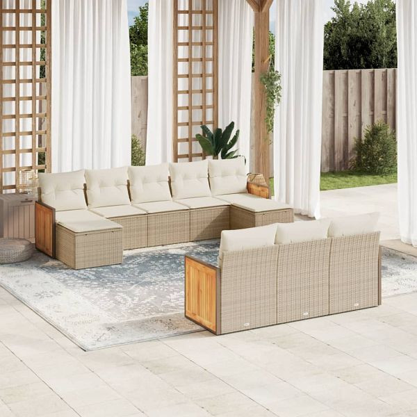 vidaXL 10-tlg. Garten-Sofagarnitur mit Kissen Beige Poly Rattan, 3260497