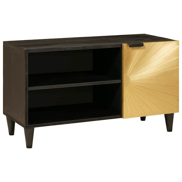 vidaXL TV-Schrank Schwarz und Gold 80 x 33 x 46 cm massives Mangoholz, 4017843
